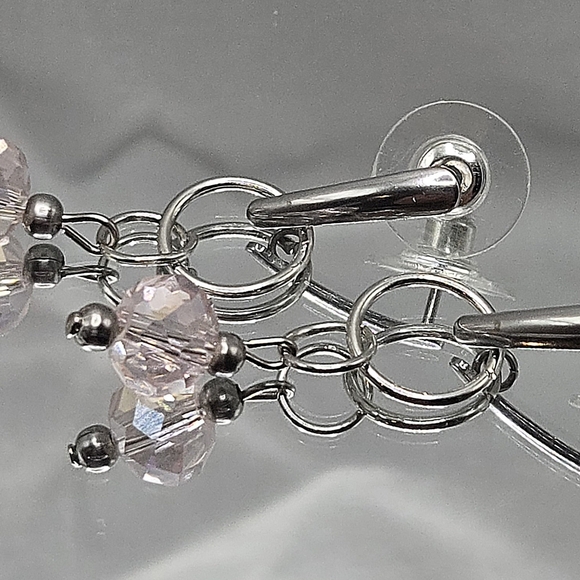 Elegant Silver and Pink Crystal Earrings - Picture 3 of 4